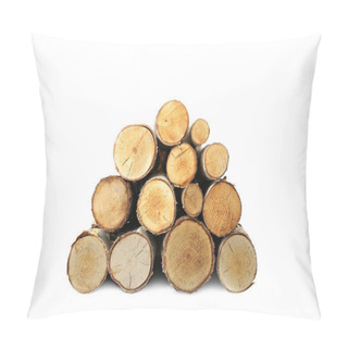Personality  Stack Of Cut Firewood On White Background Pillow Covers