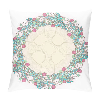 Personality  Decorative Composition With Red Clover In Bloom And Celtic Cross. St. Patricks Day Festive Design. Pillow Covers