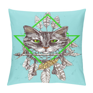 Personality  Illustration Portrait Of Cat Pillow Covers