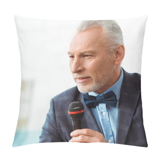 Personality  Handsome Auctioneer In Suit Talking With Microphone During Auction Pillow Covers