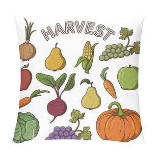 Personality  Set Of Images / Stickers On The Theme Of Harvesting; Set Of Illustrations Fruits And Vegetables Pillow Covers