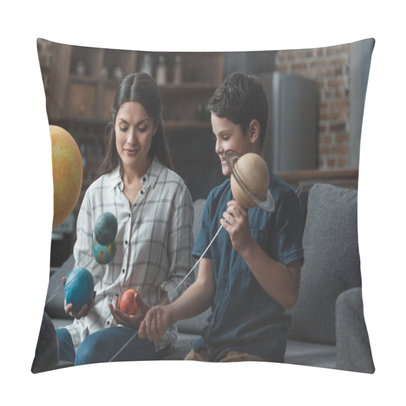 Personality  Mother and son assembling Galaxy model pillow covers