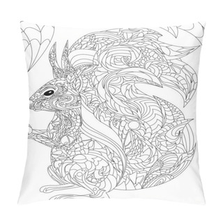 Personality  Coloring Book Page With Cute Detailed Squirrel Holding Hazelnut. Pillow Covers
