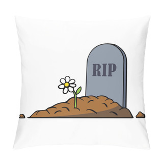 Personality  Cartoon Grave With Tombstone And Flower. Vector Illustration Pillow Covers