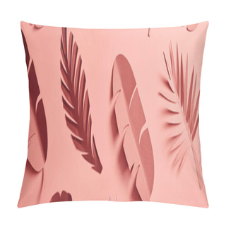 Personality  Panoramic Shot Of Paper Cut Palm Leaves On Pink Background, Seamless Pattern Pillow Covers