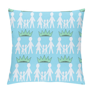 Personality  Seamless Background Pattern With White Paper Cut Families And Crowns On Blue, Independence Day Concept Pillow Covers