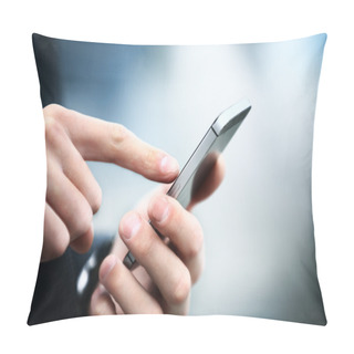 Personality  Close Up Of A Man Using Mobile Smart Phone Pillow Covers