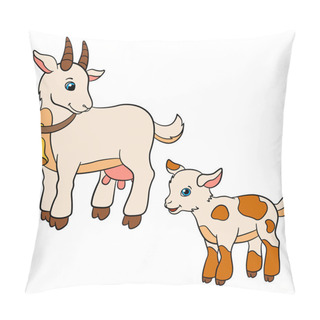 Personality  Cartoon Farm Animals For Kids. Mother Goat Looks At Her Baby Pillow Covers