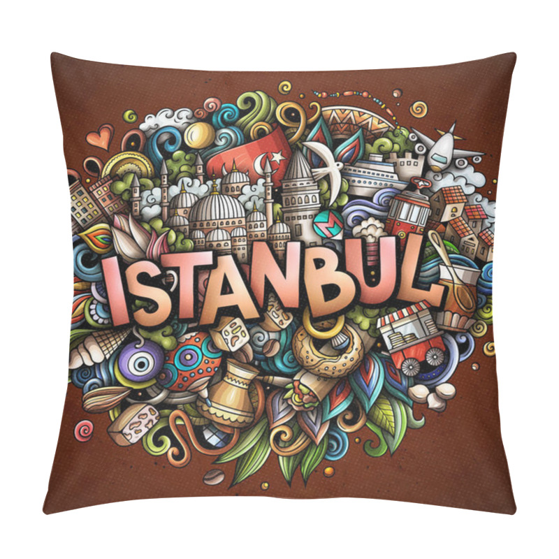 Personality  Istanbul Hand Drawn Cartoon Doodles Illustration. Funny Travel Design. Pillow Covers