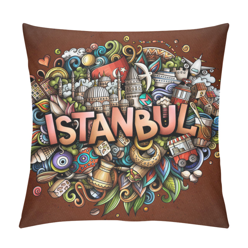 Personality  Istanbul hand drawn cartoon doodles illustration. Funny travel design. pillow covers