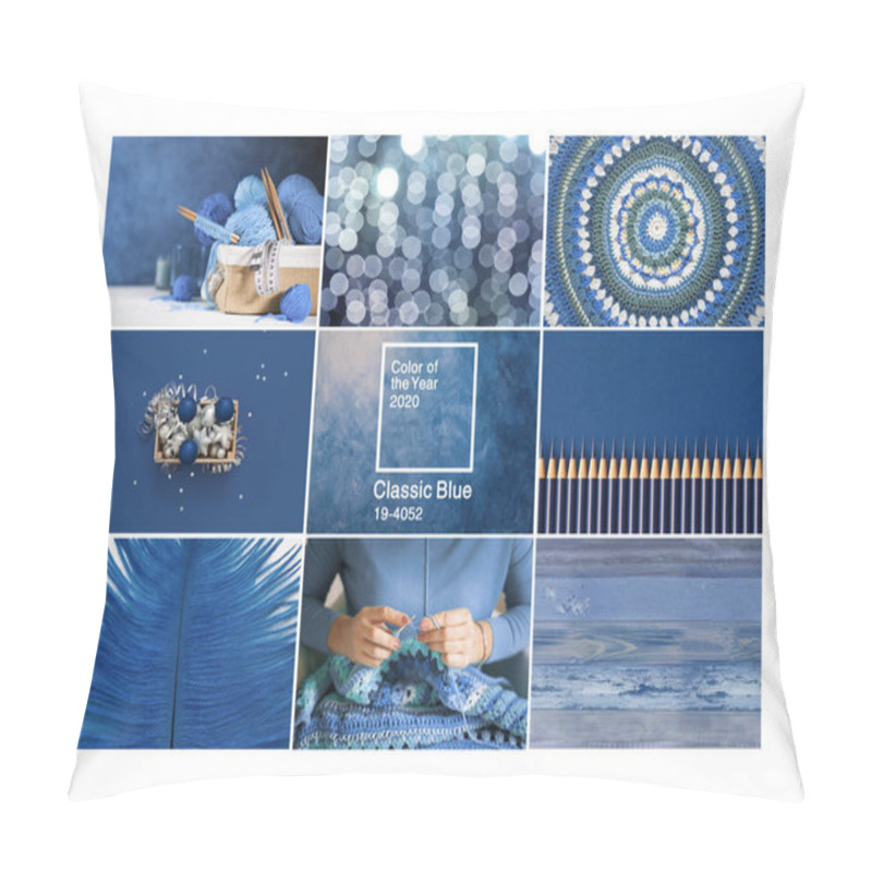 Personality  Trendy Creative Collage In Blue Classic Color Of The Year 2020.  Pillow Covers