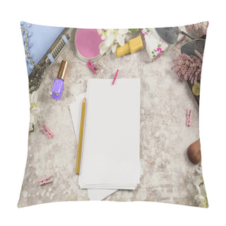 Personality  Still Life Of Fashion Woman. Feminine Fashion Cosmetic Objects A Pillow Covers