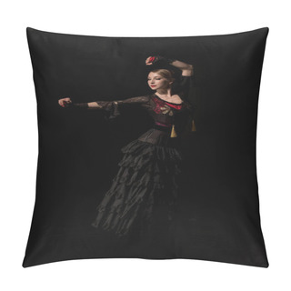 Personality  Attractive Flamenco Dancer In Dress Dancing Isolated On Black Pillow Covers