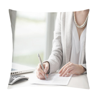 Personality  Businesswoman Fill The Form. Pillow Covers