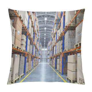 Personality  Warehouse Or Storage And Shelves With Cardboard Boxes. Industrial Background. 3d Illustration Pillow Covers