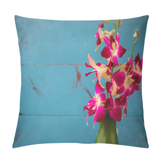 Personality  Purple Orchid Flowers In Green Vase With Wooden Wall Pillow Covers