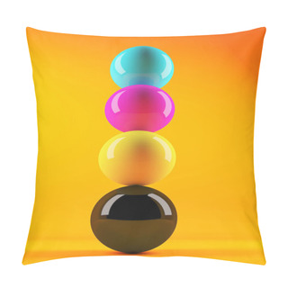 Personality  3d Render Of CMYK Coloured Spheres Against An Orange Background Pillow Covers