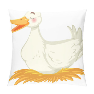 Personality  A Duck Sitting On Hay Nest  Illustration Pillow Covers