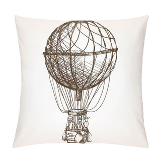 Personality  Vintage Air Balloon Wheel Hand Drawn Sketch Vector Pillow Covers