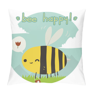 Personality  Funny Bee Happy Flat Icon Pillow Covers