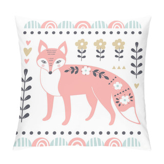 Personality  Vector Card With Cute Fox. Illustration For Childrens Prints, Greetings, Posters, T-shirt, Packaging, Invites. Cute Animal. Pillow Covers