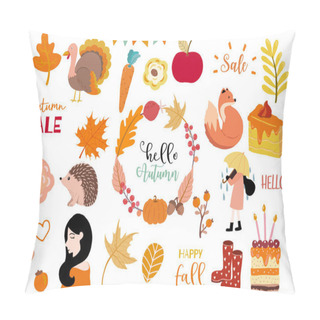 Personality  Autumn Object Collection With Pumpkin,fox,turkey,acorn,leaves.Il Pillow Covers