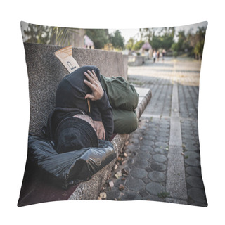 Personality  Asian Man Is Homeless At The Side Road,A Stranger Has To Live On The Road Alone Because He Has No Family. Pillow Covers