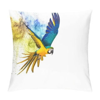 Personality  Colourful Flying Parrot Isolated On White  Pillow Covers