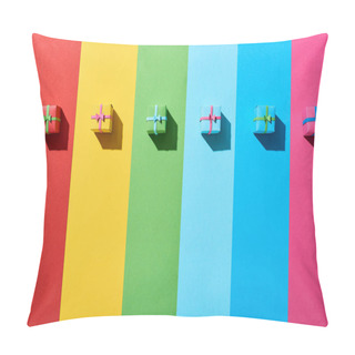 Personality  Top View Of Multicolored Gift Boxes On Rainbow Background Pillow Covers