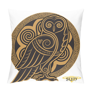 Personality  Owl Hand-drawn In Celtic Styl, On The Background Of The Celtic Moon Ornament Pillow Covers