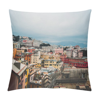 Personality  Many Beautiful Old Italian Houses Painted In Bright Colors With Mountains On The Background.An Amazing Cityscape Of Some Public Housing In Genova Built In The 60s Over Hills Of The City In Cloudy Day, Pillow Covers