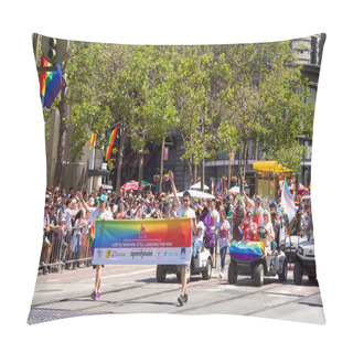 Personality  San Francisco, CA - June 24, 2018: Participants Of The 48th Annual Gay Pride Parade, One Of The Oldest And Largest LGBTQIA Parades In The World Hosting Over 280 Contingents This Year. Pillow Covers