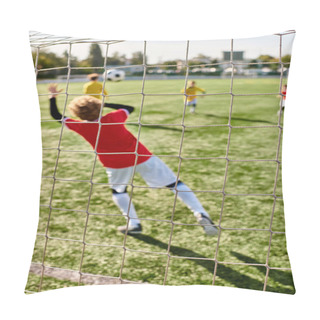Personality  A Group Of Young Children, Full Of Energy And Enthusiasm, Are Seen Playing A Lively Game Of Soccer. They Are Running, Kicking, And Chasing The Ball With Smiles On Their Faces, Showcasing Their Teamwork And Sportsmanship. Pillow Covers
