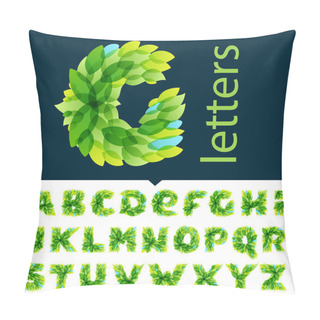 Personality  Alphabet Logos Formed By Watercolor Fresh Green Leaves. Pillow Covers