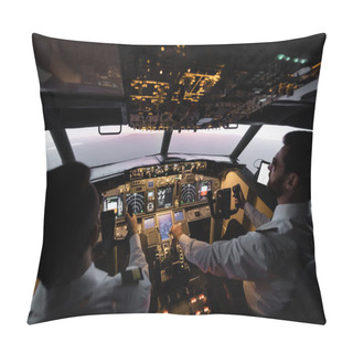 Personality  High Angle View Of Professionals Piloting Airplane In Evening During Sunset  Pillow Covers