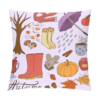 Personality  Set Of Doodle Style Autumn Clothes, Food, Elements And Symbols Pillow Covers