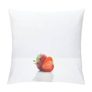 Personality  Delicious Red Sweet Strawberries On White Background Pillow Covers