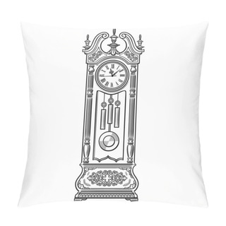Personality  Antique Grandfather Pendulum Clock. Traditional Floor Standing Clock. Black And White Hand Drawn Sketch Style Vector Illustration. Pillow Covers