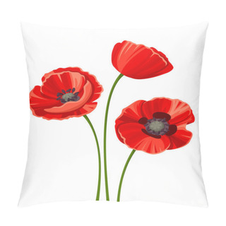 Personality  Three Red Poppies. Vector Illustration. Pillow Covers