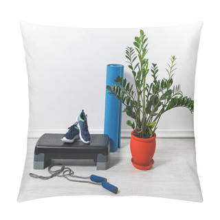 Personality  Sport Equipment, Fitness Mat And Sneakers At Home With Houseplant Pillow Covers