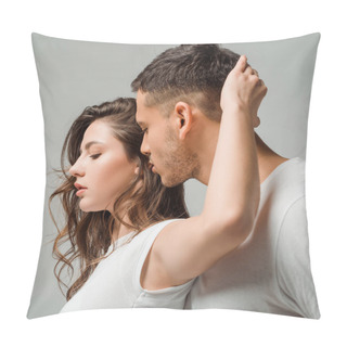 Personality  Dancers In T-shirts Dancing Bachata Isolated On Grey  Pillow Covers