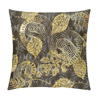 Personality  Glitter Gold Shiny Leaves Vector Seamless Pattern. Modern Textured Leafy Background. Repeat Ornamental Modern Floral Backdrop. Geometric Shapes, Lines, Spirals. Ornate Greek Key Meanders Ornament. Pillow Covers