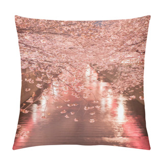Personality  Light Up Of Sakura Cherry Blossom Over Water Channel At Nakameguro, Tokyo Pillow Covers