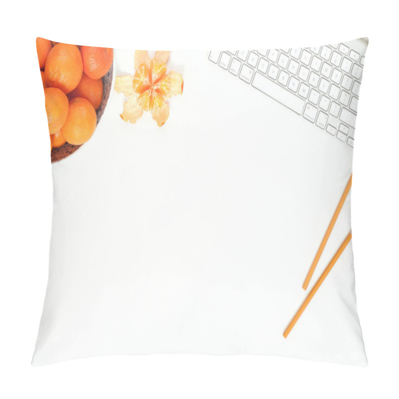 Personality  Minimal Elegant Desk With Tangerines And Keyboard Pillow Covers