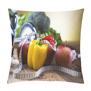 Personality  Diet And Fitness, Dumbell With Vitamin, Sunset Pillow Covers