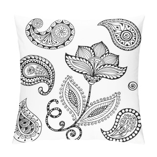 Personality  Henna Paisley Mehndi Doodles Abstract Floral Vector Illustration Design Element. Pillow Covers