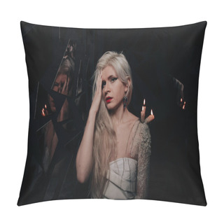 Personality  Mystical Girl With Candles That Stand On Wax On The Girls Skin Pillow Covers