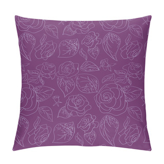 Personality  Seamless Purple Pattern With Roses And Leafs Pillow Covers
