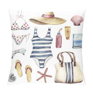 Personality  Essentials For Beach Vacation, Watercolor Pillow Covers