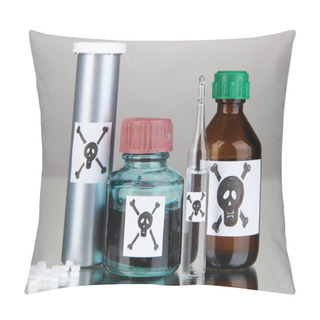 Personality  Deadly Poison In Bottles On Grey Background Pillow Covers